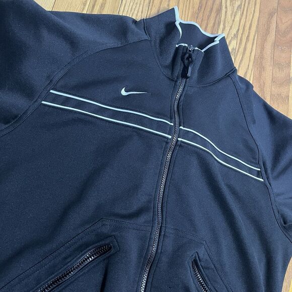 VTG Y2K Nike Track “Team Nike” Spellout Jacket Full Zip Men's Black Size Medium - Picture 2 of 8